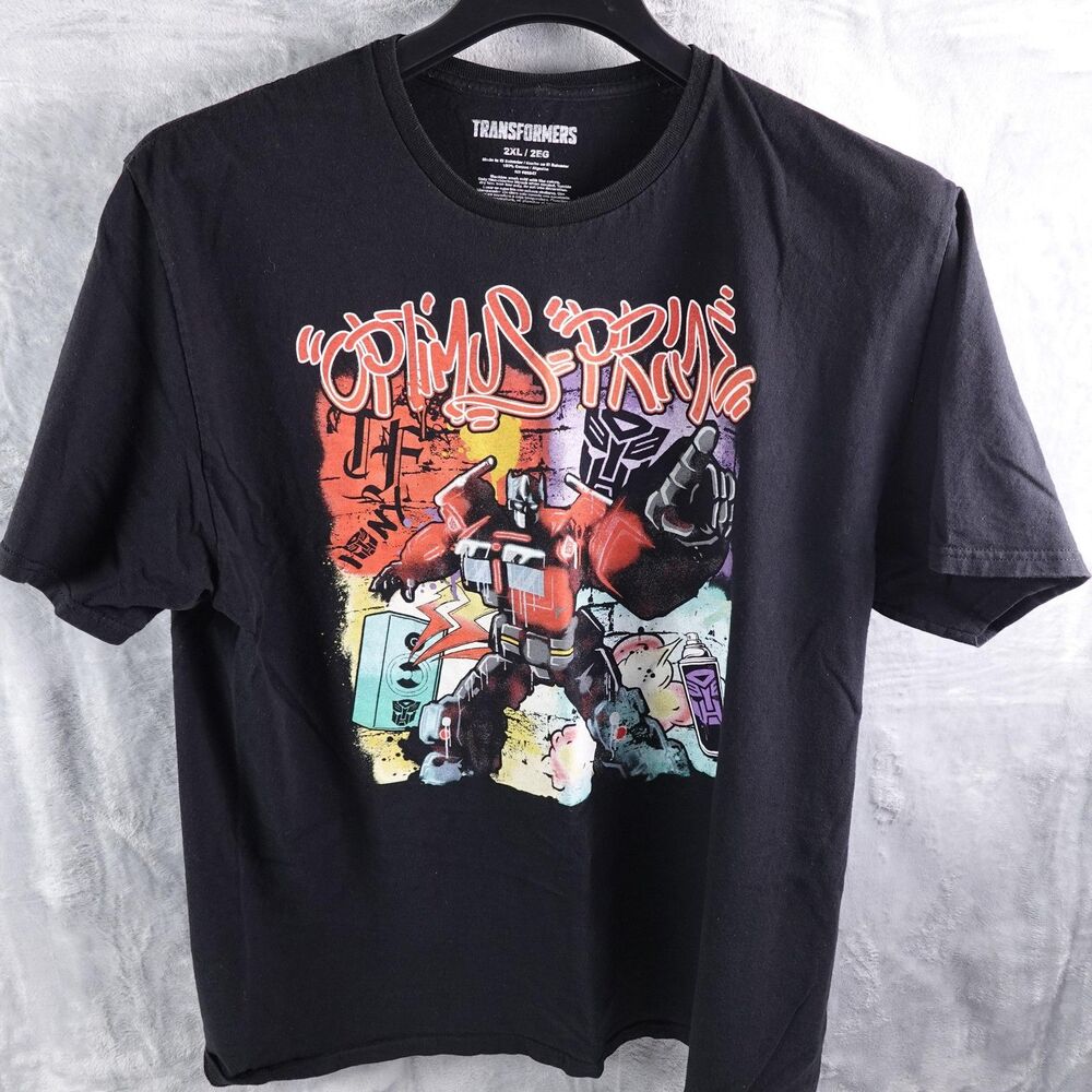 Transformers Shirt Mens 2XL Black Optimus Prime Graphic Tee Short Sleeve Cotton